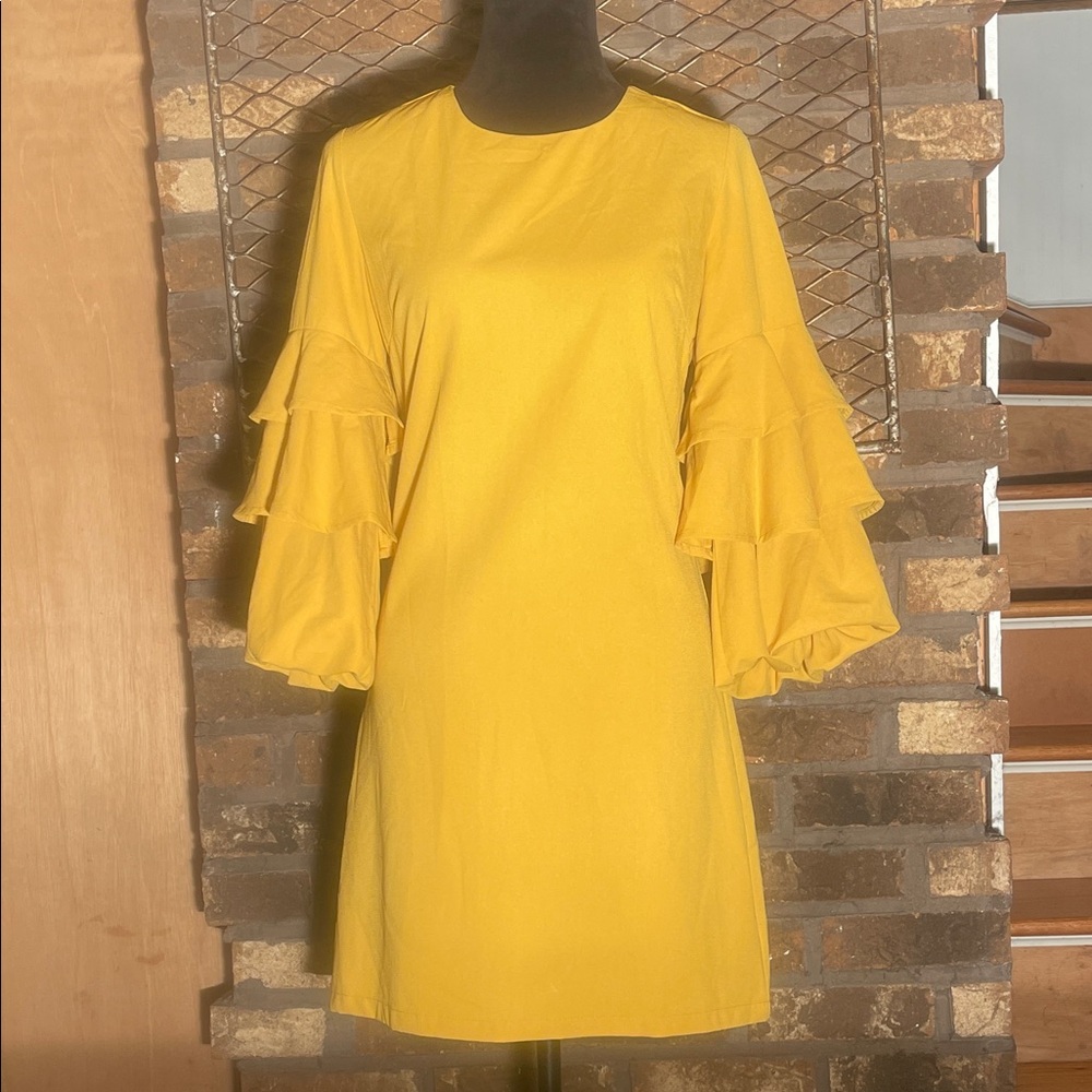 Gilli Yellow form Fitting Ruffle Sleeve Sheath Dress S